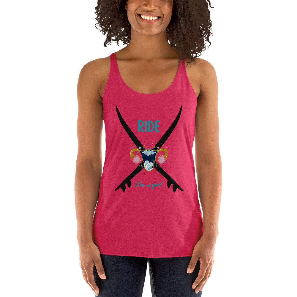 Ride Like a girl, girl power surf Shirt. Pink Razor back Tank Top